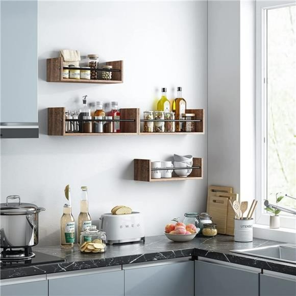 4 Set Floating Wall Shelves, Nursery Book Shelf with Metal Rail - Picture 3 of 7